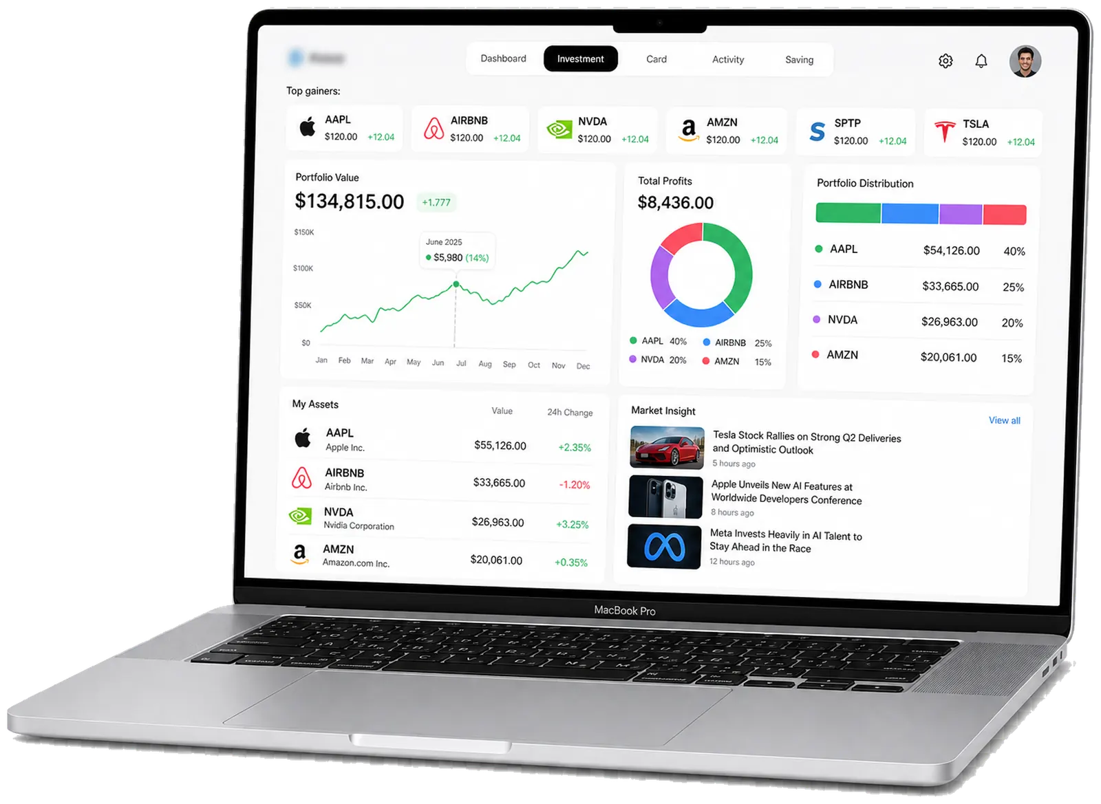 LarpWorld finance dashboard on MacBook